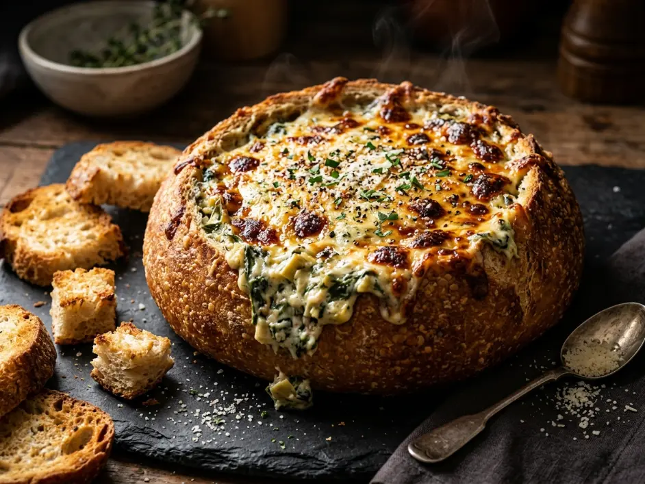  Cheesy Spinach Artichoke Dip in a Bread Bowl
