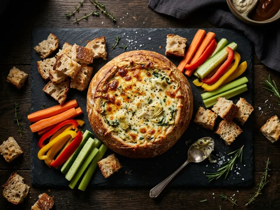  Cheesy Spinach Artichoke Dip in a Bread Bowl