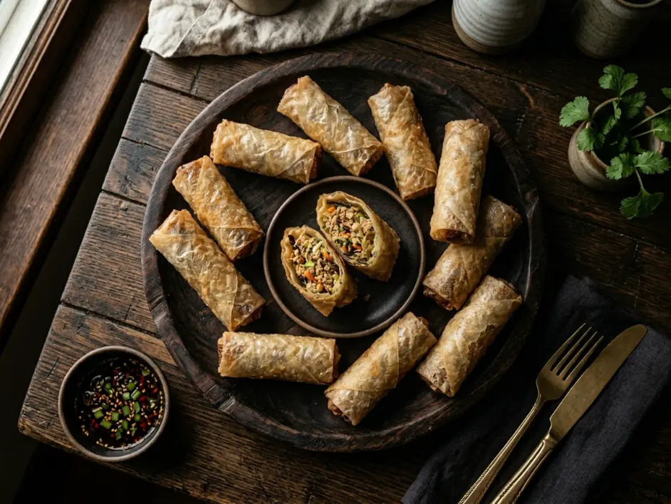 Homemade Crispy Pork and Vegetable Egg Rolls