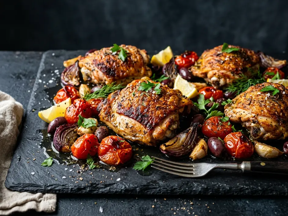 Crispy Sheet Pan Greek Chicken Thighs

