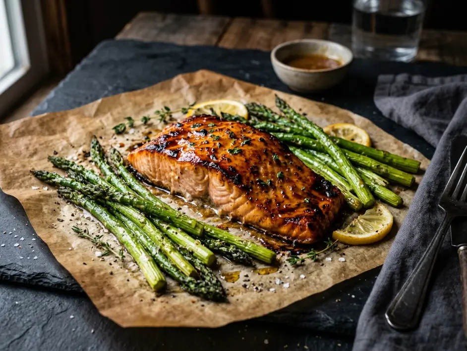 Sheet Pan Honey Mustard Salmon and Asparagus

