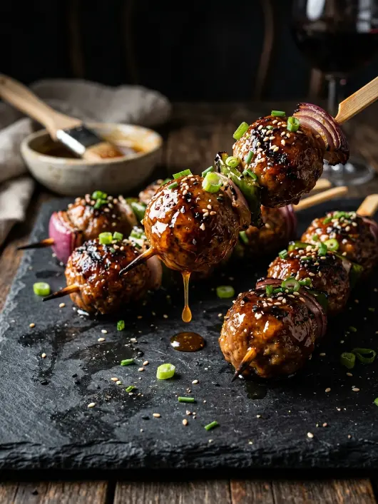 Honey Garlic Glazed Meatball Skewers